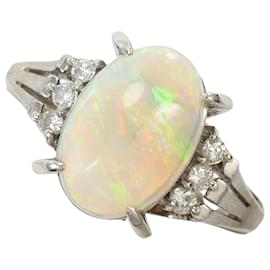 Autre Marque Bague anneau en Platine 900 avec Opale et Diamant