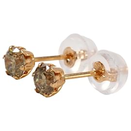 Autre Marque Eleganti orecchini a lobo in oro rosa con diamanti marroni