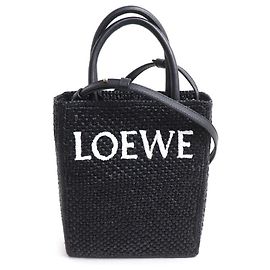 Borsa tote A5 in rafia nera e pelle Loewe