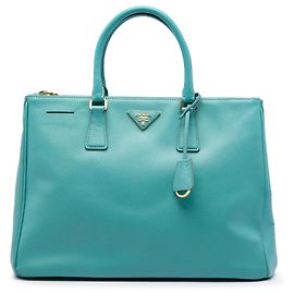 Prada Blue Large Saffiano Lux Galleria Double Zip Tote