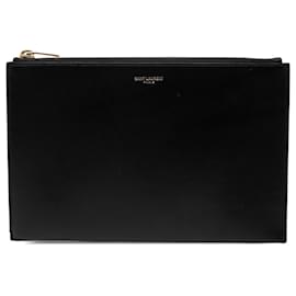 Clutch Saint Laurent in pelle nera con zip