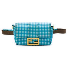 Borsa a tracolla Fendi Blue Joshua Vides Mini Nylon Gingham Convertible Baguette