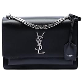 Borsa a tracolla Saint Laurent Monogram Sunset in pelle di vitello nera, misura Medium