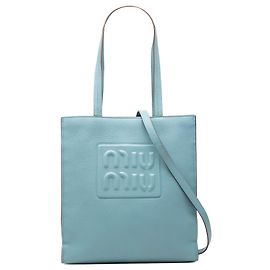 Bolso satchel Miu Miu en piel de cabra azul con logotipo Madras en relieve