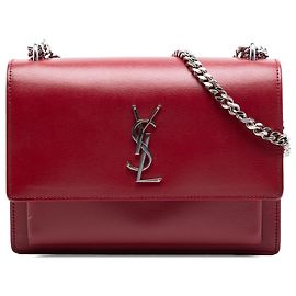 Borsa a tracolla Saint Laurent Monogram Sunset in pelle di vitello rossa, taglia Medium