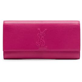 Clutch Belle De Jour in pelle di vitello testurizzata rosa di Saint Laurent