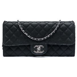 Chanel Black CC Quilted Iridescent Fabric East West Flap