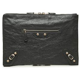 Clutch piatta Balenciaga Black Lambskin Motocross Giant 12 Zip Around