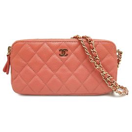 Clutch Chanel Pink CC Trapuntato Caviar con Doppia Cerniera e Catena