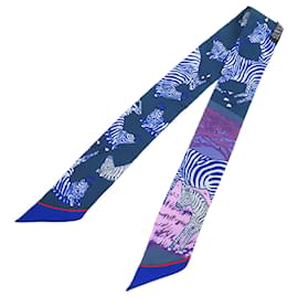 Pañuelo Twilly de seda azul Les Zebres Hermès