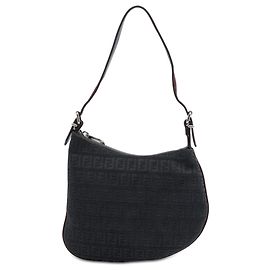 Borsa a tracolla Fendi in tela Zucchino nera e color Oyster