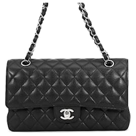 Borsa a tracolla con catena in pelle di vitello martellata nera Chanel