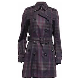 Abrigo cruzado Burberry London Novacheck Print en poliéster morado