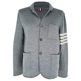 Thom Browne Blazer mit 4 Streifen aus grauer Wolle