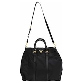Borsa a tracolla Prada Braided Handle Tessuto in nylon nero