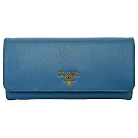 Portafoglio continentale con patta Prada Vitello Move in pelle blu