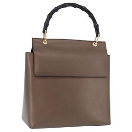 Borsa a mano GUCCI Bamboo in pelle marrone oro 001 1118 1886 Auth ka5245