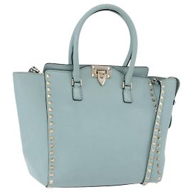 Borsa a mano VALENTINO in pelle 2way Azzurro oro Auth BA14317