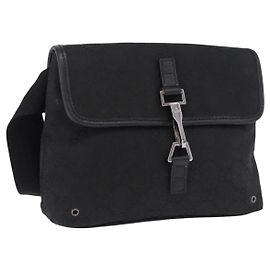 Riñonera GUCCI GG Canvas Negra Plata 92543 Auth 192704A