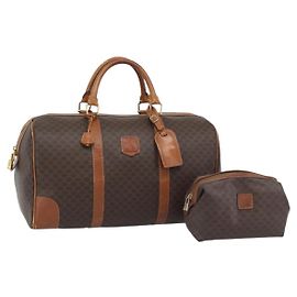 Céline Borsa Boston CELINE Macadam Canvas PVC Pelle 2 Set Marrone Oro Auth 190000