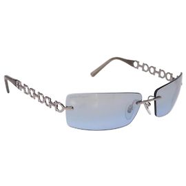Occhiali da sole Salvatore Ferragamo Gancini in metallo azzurro chiaro argento Auth SW2602V