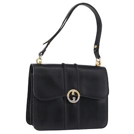 Borsa a Spalla GUCCI in Pelle Nera con Dettagli Dorati Auth 192785
