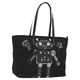 Borsa Tote PRADA Robot in nylon nero con dettagli argento Auth SW2635M