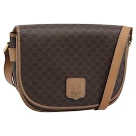 Céline Borsa a tracolla CELINE Macadam Canvas PVC Pelle Marrone Oro Auth ep15099