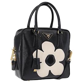Bolso PRADA de piel Saffiano 2way Negro Tono Dorado Auth 192692A - Prada