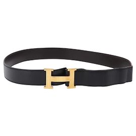 Hermès HERMES Constant H Ledergürtel 35" Black Gold Auth 192305