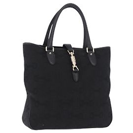 Bolso GUCCI Jackie de lona negro y dorado 145818 Auth BA14468A