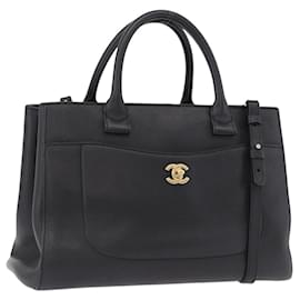Bolsa Tote CHANEL Neo Executive em pele de caviar 2way Preta Dourada CC Auth yk20629SAM