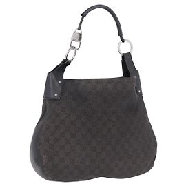 Borsa GUCCI GG Canvas Outlet Nera Argento 179777 Auth 191936