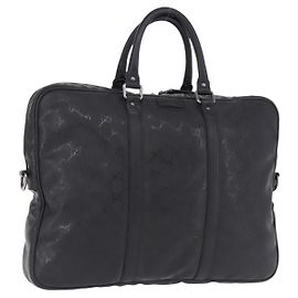 GUCCI GG implementation Business Bag PVC Silver Black 201480 Auth ka5257