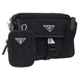 Borsa a Spalla PRADA Nylon Nero Argento Auth SW2639M