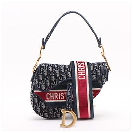 Dior Borsa a 2 vie Saddle Velour Oblique Blu