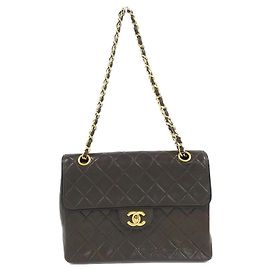Borsa a tracolla Chanel in pelle nera e marrone