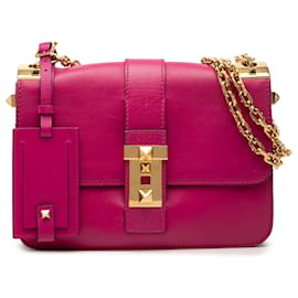 Valentino Pink Leather B Rockstud Flap Schultertasche
