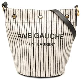 Borsa bucket Rive Gauche in tela a righe bianche Saint Laurent
