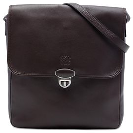 LOEWE Borsa a tracolla con patta in pelle marrone Anagram