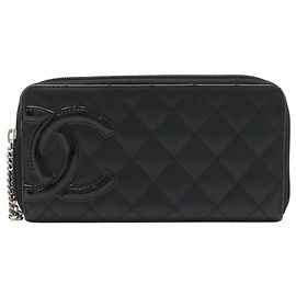 Chanel Black Quilted Lambskin Cambon Ligne Zippy Wallet