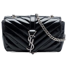Borsa Baby Chevron in vernice nera con catena monogramma classica Saint Laurent