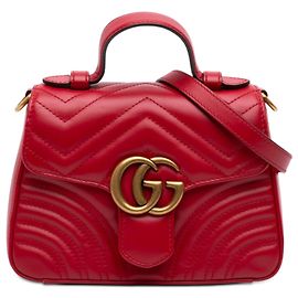 Gucci Red Mini GG Marmont Matelasse Leder Handtasche
