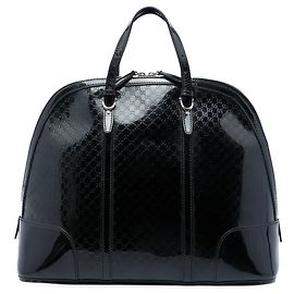 Gucci Black Large Microguccissima Lackleder Handtasche mit gewölbtem Henkel
