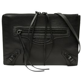 Clutch compatta Neo Classic in pelle di vitello martellata nera Balenciaga con tracolla