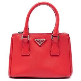 Prada Borsa a mano Galleria Mini in pelle Saffiano rossa con doppia zip