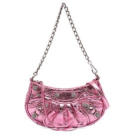 Balenciaga Borsa Mini Motocross Le Cagole in agnello metallizzato rosa
