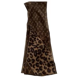 Foulard in seta Louis Vuitton Monogram Leopard marrone