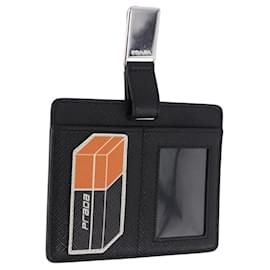 Porte-cartes PRADA en cuir Safiano Noir Argent 2MC122 Auth BA14392A