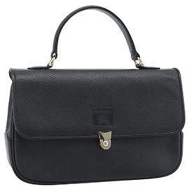 Bolsa de mão Burberry de couro preto com detalhes em tom dourado Auth ep15478